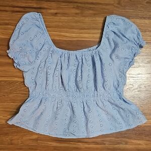 Candie's Light Blue Eyelet Peplum Cropped Blouse XXL